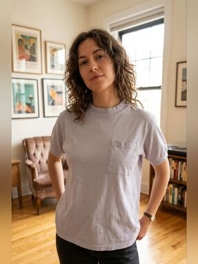 Liz Sport Pocket T-Shirt Petite P Light Gray Cotton Tee Minimalist XS